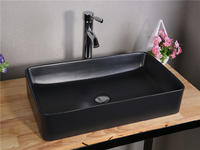610x310 Black Rectangle Bathroom Ceramic Basin Sink 7050F