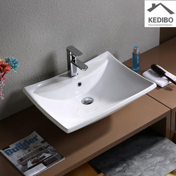610x440  Rectangle Bathroom White Ceramic Basin with Tap Hole 7062