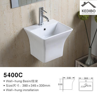 375X350 Rectangle Bathroom Outdoor Wall Hung Ceramic Basin 5400C