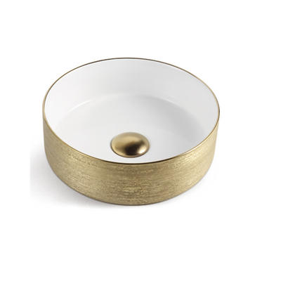 Round Brushed Gold Counter Top Installation Art Basin